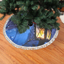 Kerstboomrok van kant met franjes, zachte, lichte en prettige kerstboomrok met lantaarnmotief, 48 inch (122 cm).