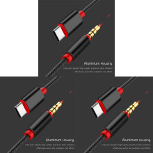 Słuchawki samochodowe AUX typu C do 3,5 mm, nylonowe, plecione, czarne, 5 szt.