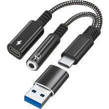 Kompatybilny z adapterem słuchawkowym i ładowarką USB C do 3,5 mm, adapterem audio 2 w 1 USB C do AUX z kablem szybkiego ładowania PD60W