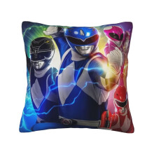 Zwarte fluwelen kussenhoezen met Power Rangers-print, geschikt voor vierkante kussens, zachte bankdecoratie met onzichtbare ritssluiting, exclusief