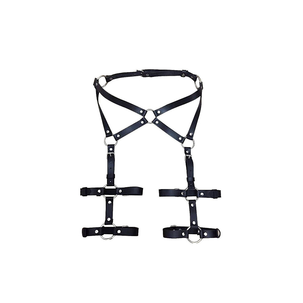Adjustable PU Leather Harness Punk Style 2 Rows Leg Strap Waist Belt Suspenders