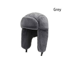 Bombermuts met dikke bonten oorklappen, winddichte bombermuts, Ushanka, Rusland, zachte en warme sneeuwmuts voor mannen en vrouwen, grijs. Nee.