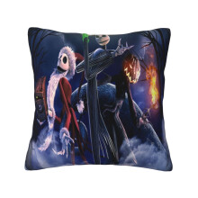 Zwarte fluwelen kussenhoezen met Nightmare Before Christmas-thema, geschikt voor vierkante kussens, zonder binnenkussen, met onzichtbare ritssluiting