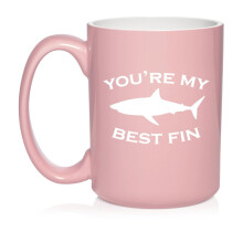 Du bist mein bester Freund Haifischflossen-Tasse, Geschenk für den besten Freund Keramik-Kaffeebecher Teetasse (440 ml Hellrosa)