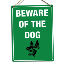 Letrero metálico de pared: ¡Cuidado con el perro! Letrero de protección para ventanas. Tamaño: 12 x 16 pulgadas.