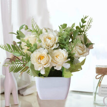 Yirtree Kunstbloemen in Vaas - Zijden Rozenboeket met Plastic Vaas, Nepbloemen voor Eettafel, Slaapkamer, Badkamer, Keuken