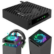 RGB Top Cooler Fan 3 Speed Levels, Temp-Controlled Cooling with Headset Holders & USB Port, Compatible with Xbox Series X