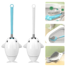 SUSUchens Silikon-Toilettenbürste mit Wandhalterung, Cartoon-Delfin-Design, Silikonbürstenkopf, Badezimmerzubehör, Weiß