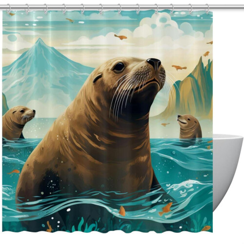 Κουρτίνα μπάνιου Sea Lion Αδιάβροχη κουρτίνα μπάνιου με ροδέλες και γάντζους