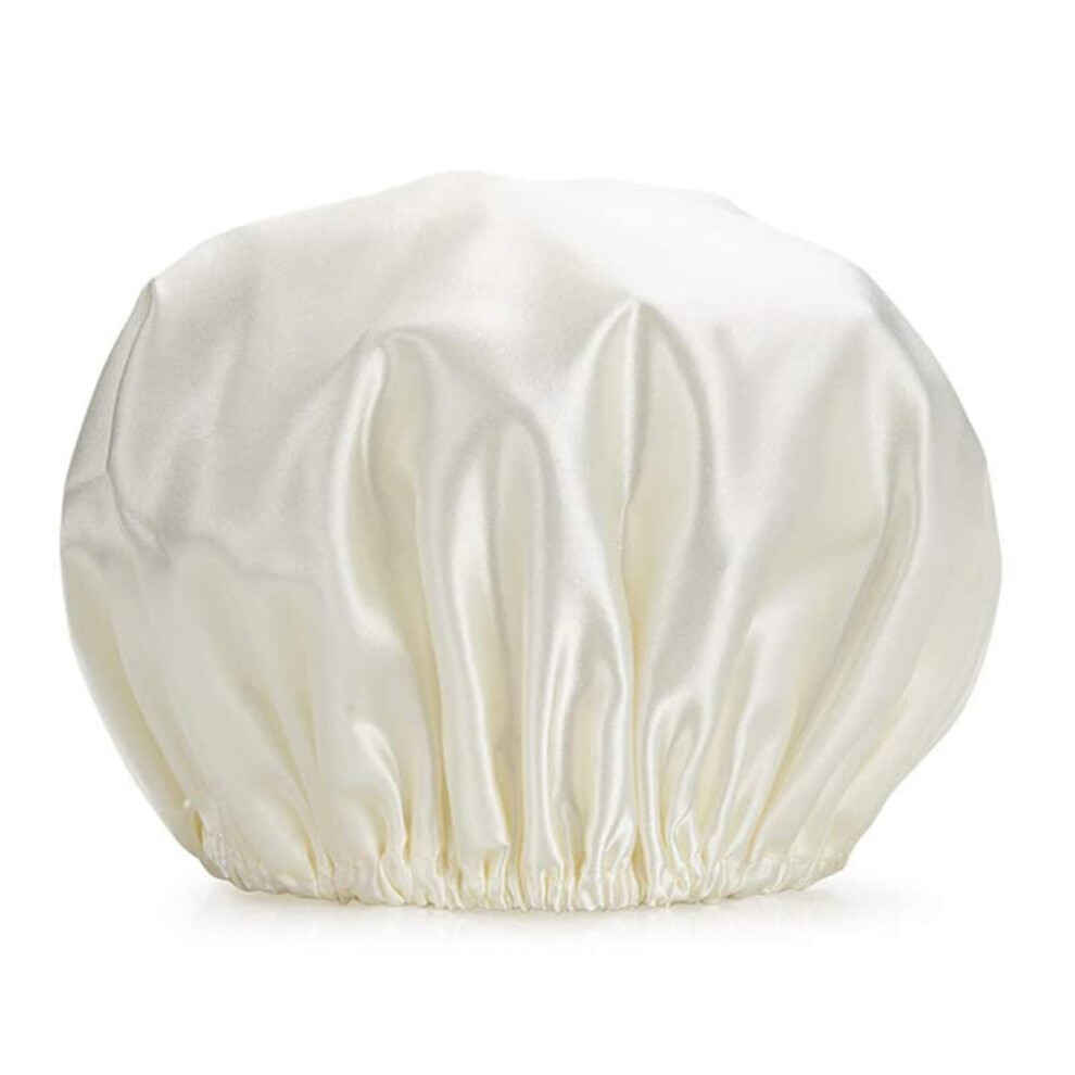 Waterproof Double Layer Satin Shower Cap for Women, Adjustable PEVA Lined Reusable Hair Cover