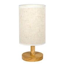 YOBOLK3Way stmívatelná stolní lampa s kulatým stínidlem z lněné látky, základna z masivního dřeva, LED žárovka součástí balení, do