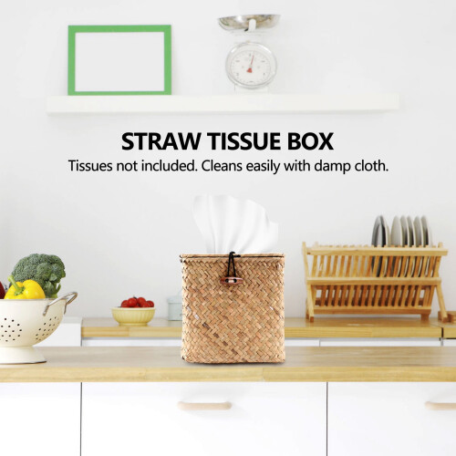Square Seagrass Tissue Box Natural Handmade Straw Tissue Cover 2 Count 2