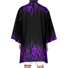 Men's Japanese Kimono Robe Long Lightweight Cardigan 3/4 Sleeve Open Front Bathrobe Black L Plus Size