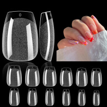 Clear Short Coffin Nail Tips Full Cover Matte Finish 240pcs Preshaped for Acrylic Nails 12 Sizes