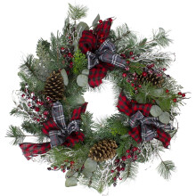 Künstlicher Weihnachtskranz mit Karomuster und Beeren – 61 cm – unbeleuchtet