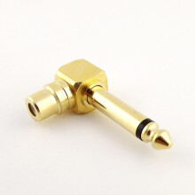 FOR1 stuks gouden koperen RCA-vrouwelijk naar 6,35 mm mannelijke mono haakse audio hoofdtelefoonadapter