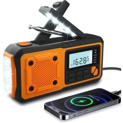 Νέα ραδιόφωνο, 4000mAh Power Bank με ηλιακό στροφαλοφόρο, AM/FM/WB/NOAA και φορητό ραδιόφωνο