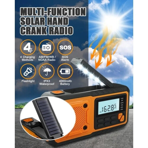 Νέα ραδιόφωνο, 4000mAh Power Bank με ηλιακό στροφαλοφόρο, AM/FM/WB/NOAA και φορητό ραδιόφωνο 1