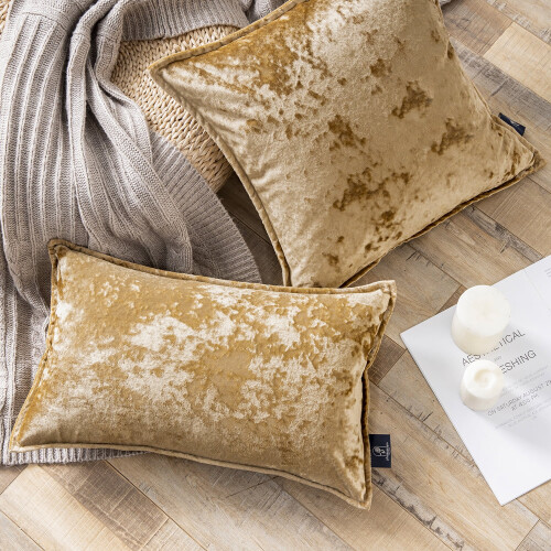Phantoscope Patterned Velvet Tailored Edge Decorative Throw Pillow, 20" x 20", Light Brown, 2 Pack 1