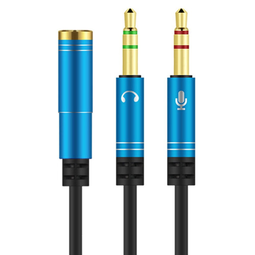 SUSUchens 3,5mm adaptér pro sluchátka a mikrofon, samec-samice, pro počítač, modrý