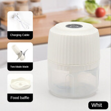 Mini kuchynský robot, elektrický sekač na cesnak, zeleninu, chilli, mäso, zázvor, mačkadlo, mixér s USB nabíjaním - biely