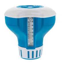 Suuri uima-altaan kelluva klooriannostelija 120F:n lämpömittarilla, 7" halkaisija - sopii 3" tableteille - säädettävä kelluke uima-altaalle,