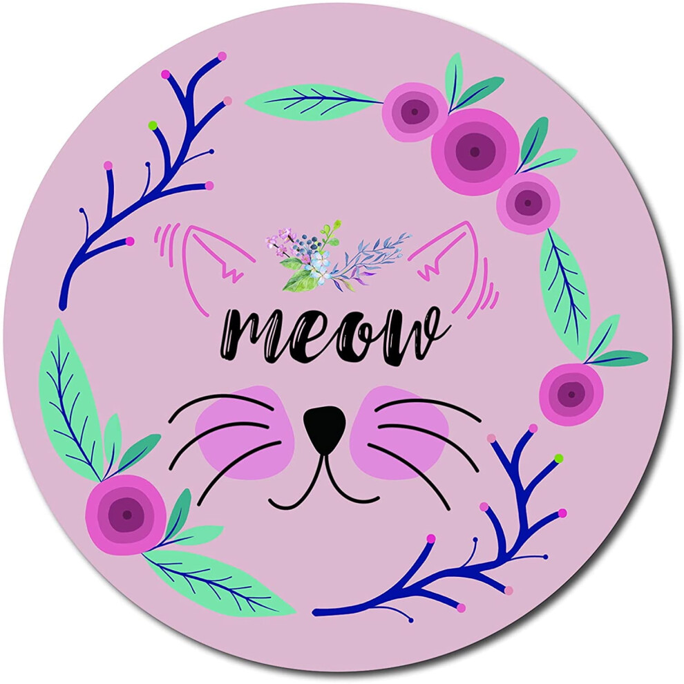 Round Mouse Pad Cat Flower Meow With Stitched Edges, Waterproof Non-Slip Rubber Base, 7.9X7.9 Inch - Compatible With Laptop Computer Office 9389440252882