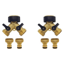 2x Hochleistungs-Messingverbinder, Zweiwege-Messing-Wasserhahnverteiler, Messing-Gartenschlauch mit 2x 3/4-Zoll-Messing-Wasserhahnanschlüssen