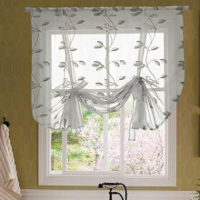 Cortinas curtas florais bordadas, simples e versáteis, estilo romano, para sala de estar, cozinha, cortina de tule, persiana para porta (80 x 140 cm)
