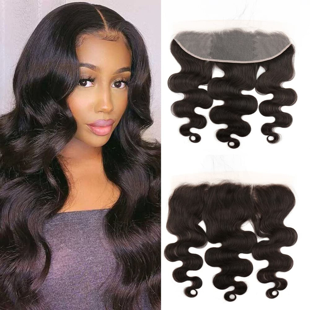 Unisex Black 14 Inch Body Wave Lace Frontal Wig Pre Plucked Brazilian Human Hair Natural 13X4