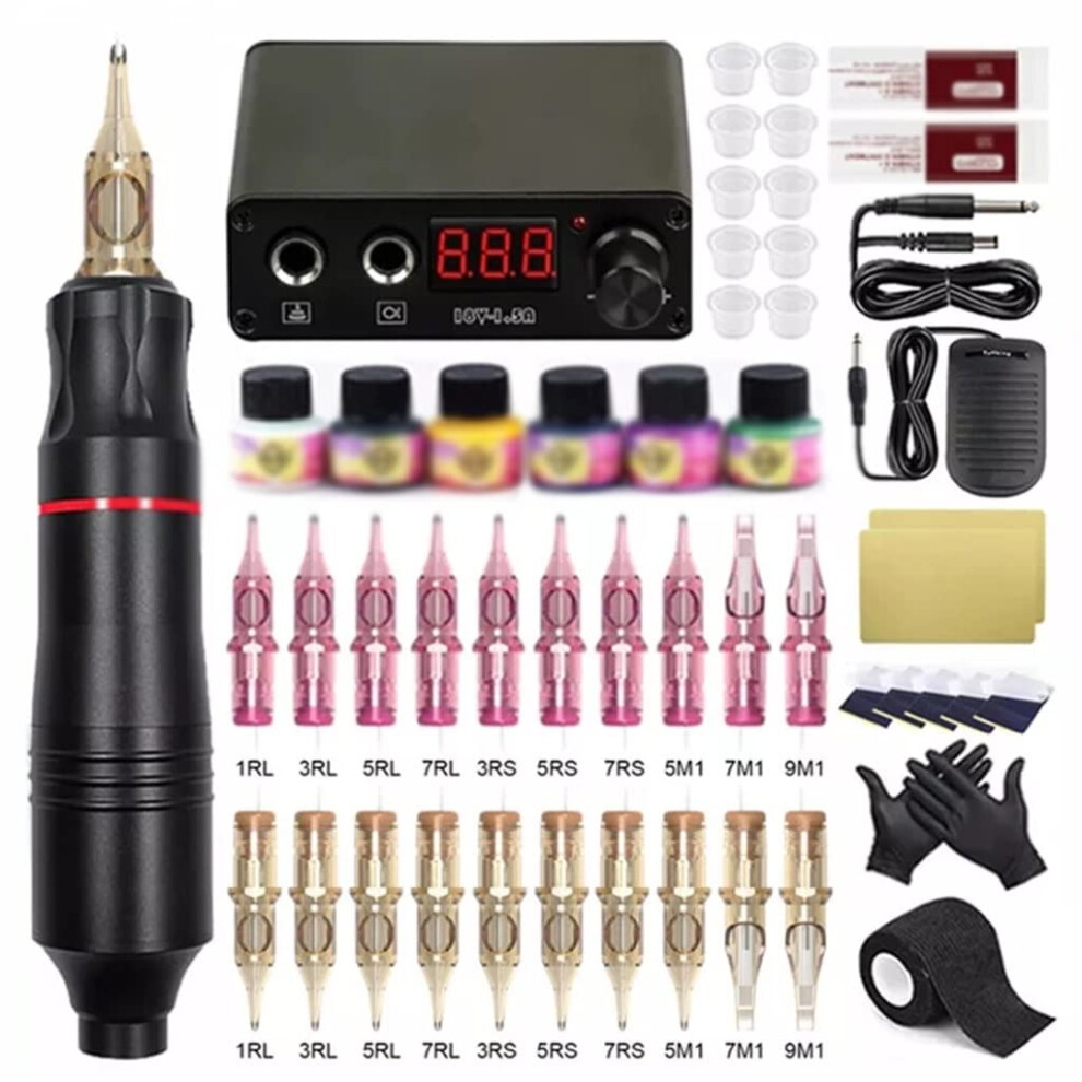 Tattoo Machine Kit with Rotary Tattoo Pen, 10W Motor, Needle Cartridges, Ergonomic AntiSlip Grip
