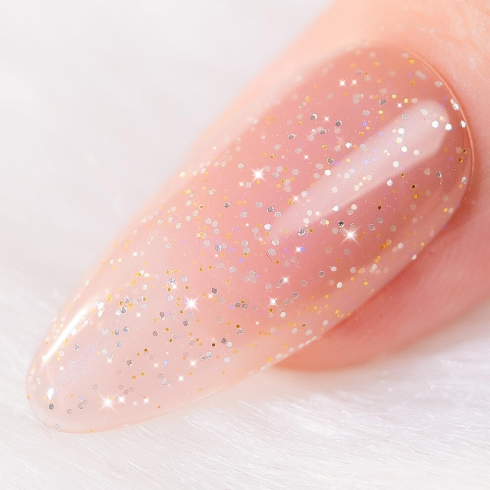 Pink,Cream Gel Nail Polish Nude Pink Glitter Holographic Shine Longlasting Uv Led Cured 7.3Ml