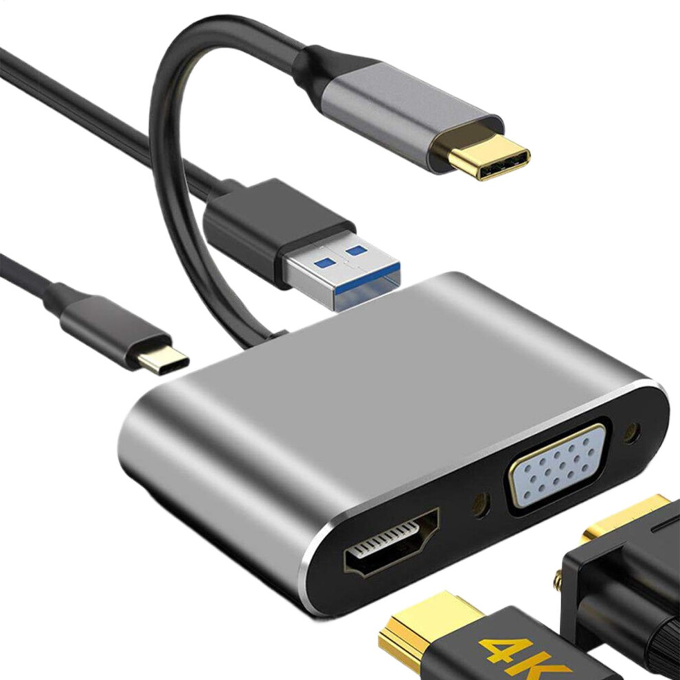 Type C To Hdmi 4K Vga Usb3.0 Multiport Adapter With Charging Port For Laptop And Home Theater 9365369997776