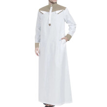 Casual Khaki Mens Long Thobe with Half Zip, Button Collar and Pocket Muslim Jubba Robe XL