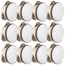 Tambourines 12 Pack Single Row 4Inch Wooden Frame Sheepskin Drumhead for Party Dance Wedding