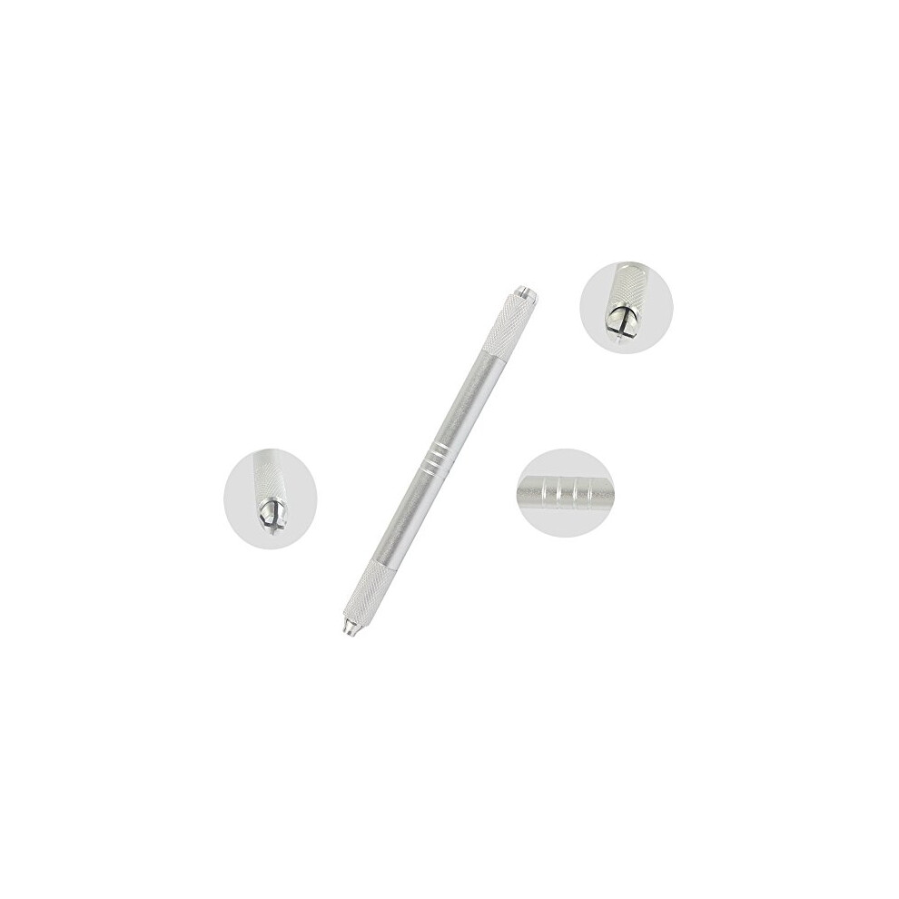 Silver Permanent Makeup Pen With Dual Head Design For Precise Microblading Eyebrow Tattoo,