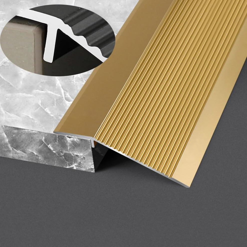4 Inch Aluminum Door Threshold Ramp For Carpet To Tile, Wood, Vinyl, Laminate Transition (Gold) 9044945901054