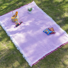 Picnic Blanket with Tassel Knitted Camping Mat for Beach, Garden, Outdoor Travel (A5, 70x149in)