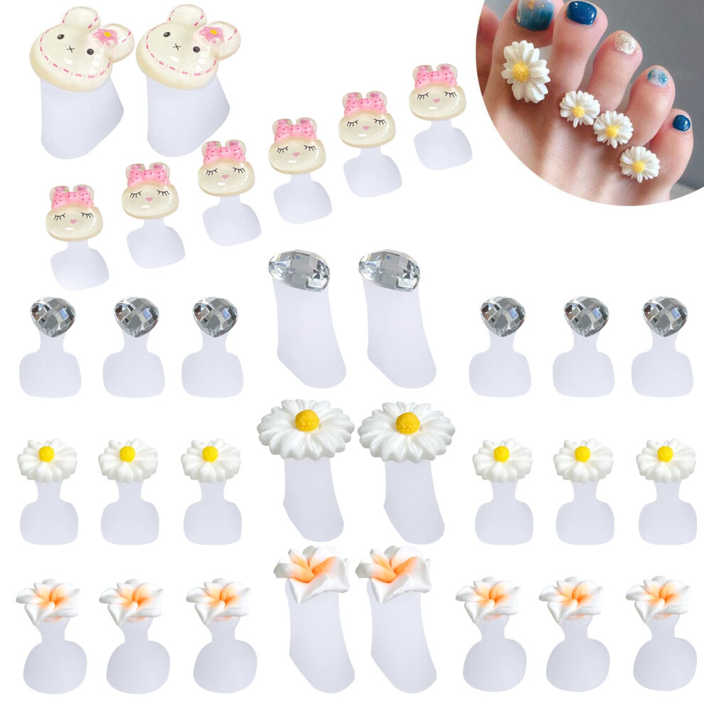Toe Separators Soft Silicone Pedicure Toe Spacers 4 Set Smudge Polish Comfort Fit Rabbits Daisy Diamond