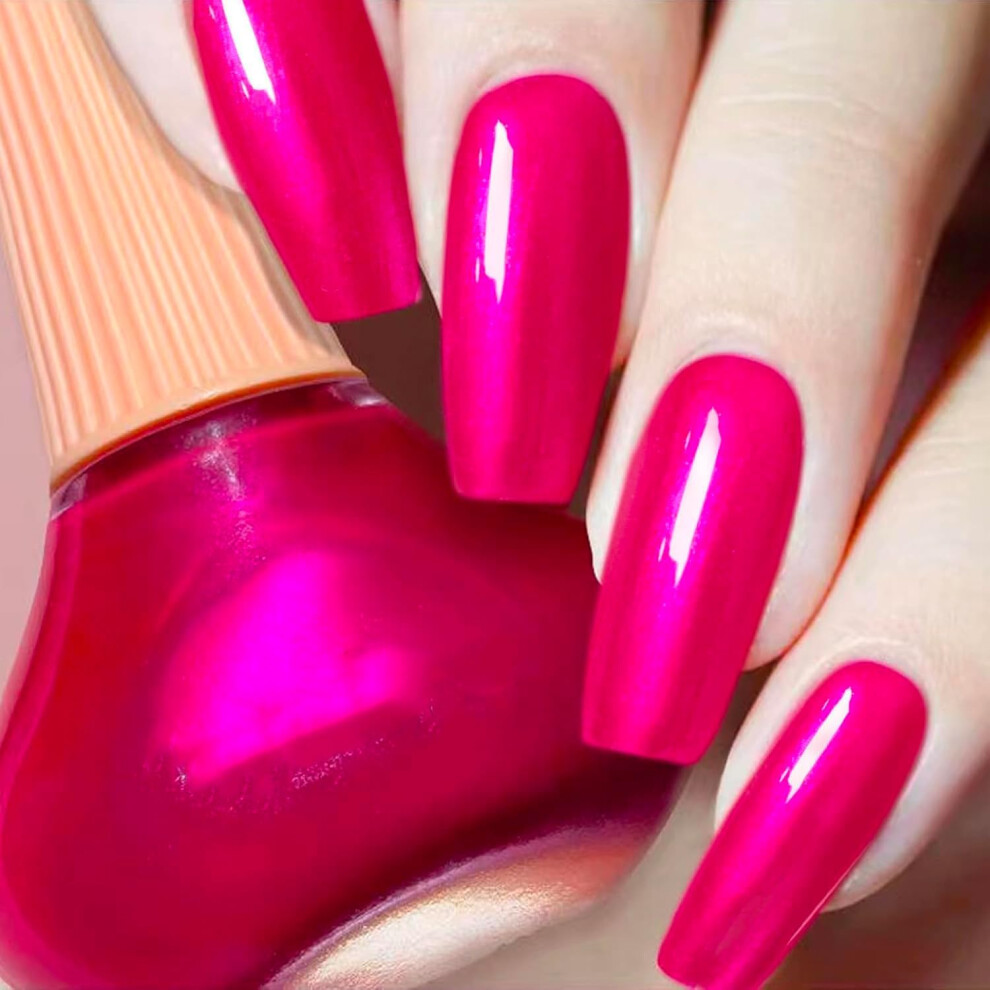Hot Pink Chrome Nail Polish 12ml Quick Dry Shimmer Iridescent Ultra Chrome Finish 0.41 fl oz