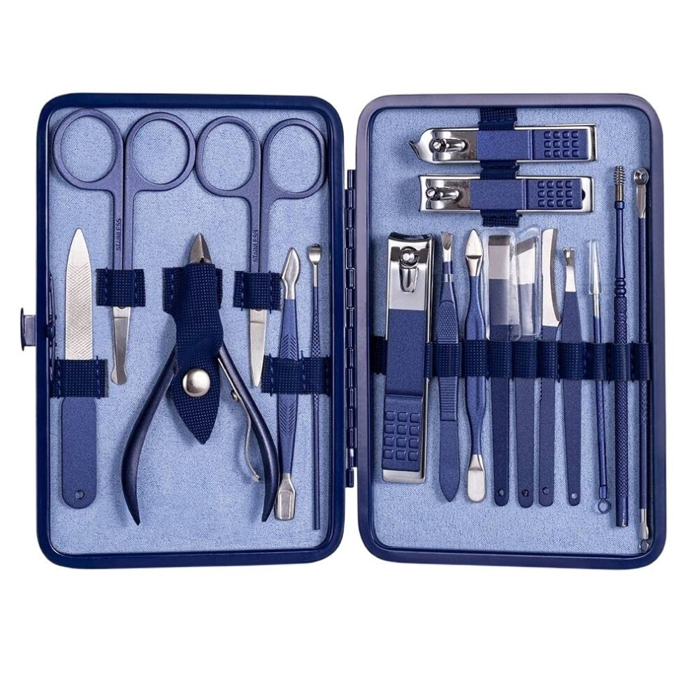 18 Piece Stainless Steel Manicure Pedicure Set with Sharp Precision Clippers in Travel Leather Case Ref: 6401