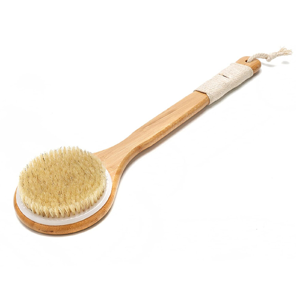 Long Handle Body Brush with Natural Bristle Back Scrubber for Gentle Exfoliation Wet or Dry