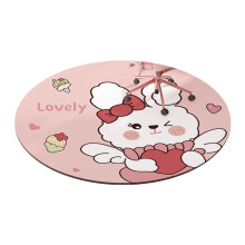 Kids Round Playmat Pink Rabbit Print NonSlip Washable Rug for Bedroom Nursery 80x80cm