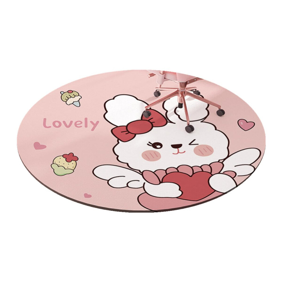 Kids Round Playmat Rabbit Print Nonslip Washable Rug For Bedroom Nursery 80X80cm Pink