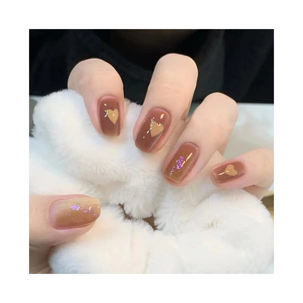24Pcs Short Press on Nails with Glue, Valentine French Heart Fake Nails, Instant Salon Manicure
