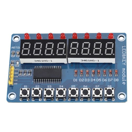 Módulo de display digital LED de cátodo comum com 8 teclas, módulo microcontrolador com chip TM1638 com leitura de teclas e ajuste de brilho,