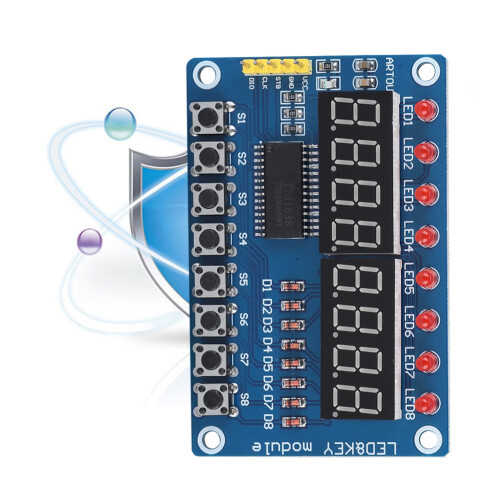 Módulo de display digital LED de cátodo comum com 8 teclas, módulo microcontrolador com chip TM1638 com leitura de teclas e ajuste de brilho, 2