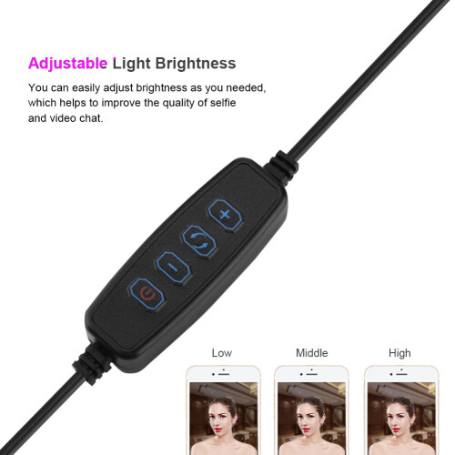 Flexible Arms Selfie Ring Light With 3-Light Mode, LED Camera Lighting For Live Stream, 9-Level Brightness And Adjustable Angle, Universal Phone 2