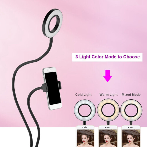 Flexible Arms Selfie Ring Light With 3-Light Mode, LED Camera Lighting For Live Stream, 9-Level Brightness And Adjustable Angle, Universal Phone 1