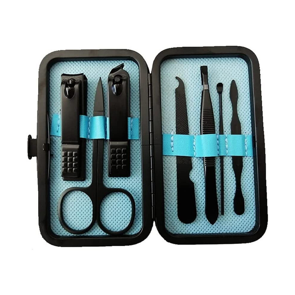Blue Nail Clippers Set 7Pcs Stainless Steel Professional Manicure Pedicure Kit For Travel Grooming